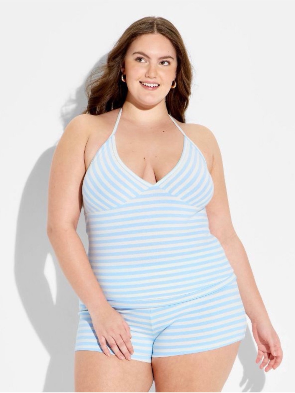 Wild Fable Striped Light Blue Halter Top Size Large